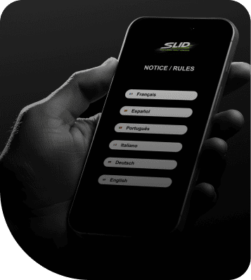 Smartphone affichant le menu des règles multilingues du jeu Slid.